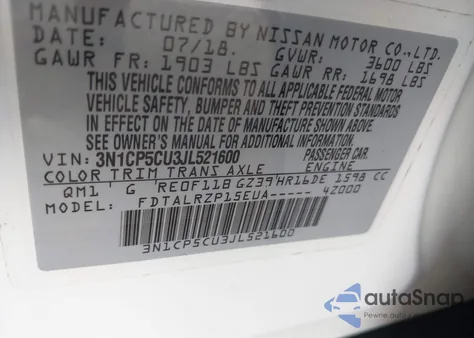 2018 Nissan Kicks S из США, поврежденный, VIN 3N1CP5CU3JL521600